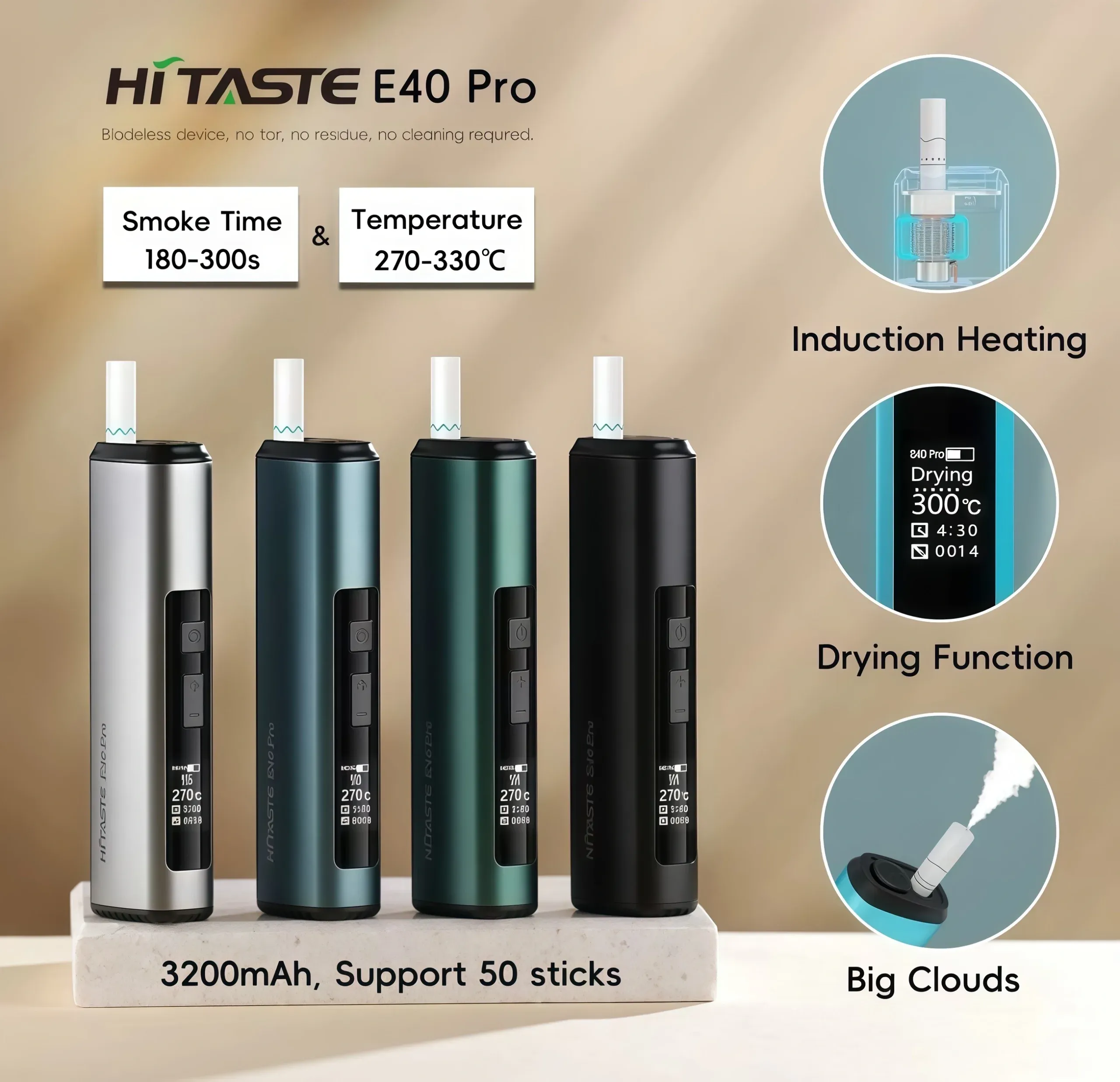 HiTASTE E40 Pro 加熱菸主機|智慧電磁加熱・免清潔・溫度可調 | IQOS二回機現貨:圖片 2